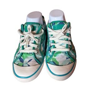 Coach Barrett Green Blue Geometric Signature Canvas Sneakers A00871A10 Womens 8